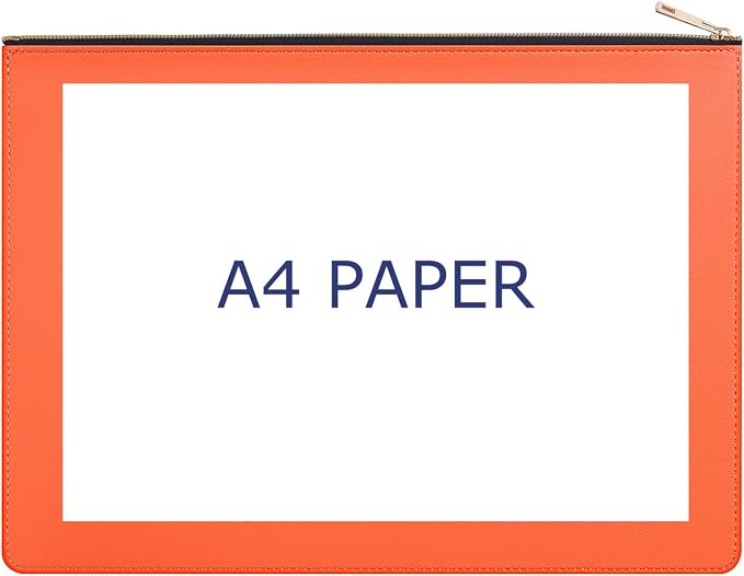 PU Leather A4 File Folder Zipper Document Holder Envelope Folder Case for Receipt Contract (1, Orange)