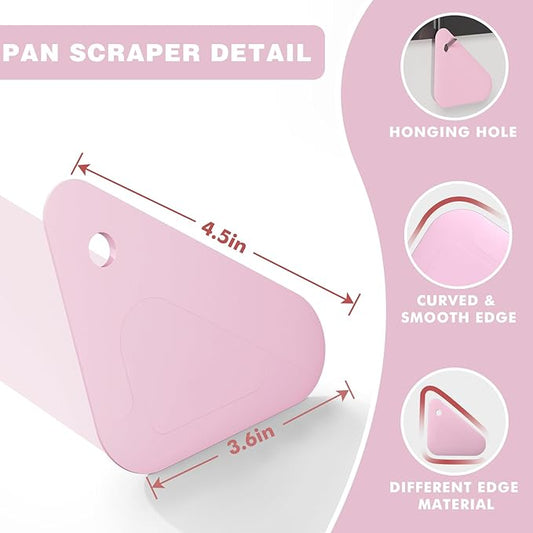 Food Scraper, 2-in-1 Pot and Pan Dish Scraper, Nylon and Silicone, Kitchen Scraper Tools for Cast Iron Skillets, Cookware, Dishes, Pans and Pots, Heat Resistant, Set of 3 - Pink