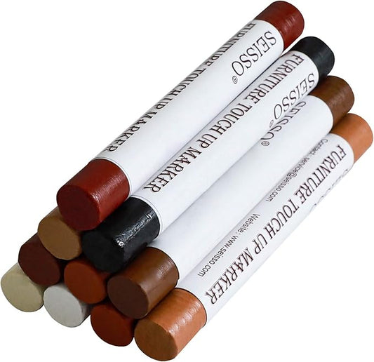 SEISSO Wood Filler Sticks, Furniture Wax Crayons for Scratches, 10 PCS Wood Floor Repair Wax Filler Sticks, Touch Up Wax Sticks Repair Kit for Scratches, Holes, Floor, Laminate, Carpenters, Cabinets