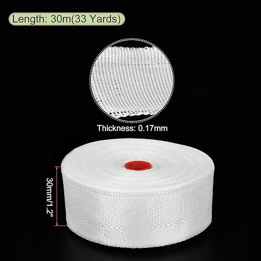 MECCANIXITY Fiberglass Cloth Tape Fiberglass Mesh Glass Fiber Mesh Woven Fiberglass Fabrics Insulation Tape 30m(33 Yard) x30mmx0.17mm for Reinforcement Repair