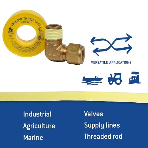 Gasoila Yellow PTFE Thread Seal Tape – Professional-Grade, 1/2 Inch x 260 Inch, High-Density Thread Tape for Gas Lines – Leak-Proof Seal, Non-Toxic, Pack of 24