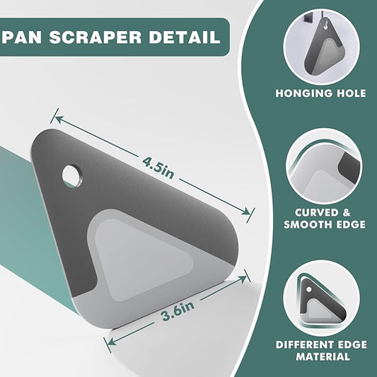 Food Scraper, 2-in-1 Pot and Pan Dish Scraper, Nylon and Silicone, Kitchen Scraper Tools for Cast Iron Skillets, Cookware, Dishes, Pans and Pots, Heat Resistant, Set of 3