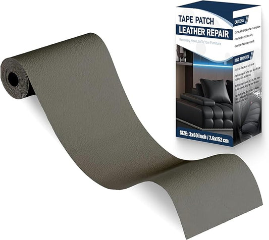 Zenyao Leather Repair Patch Tape - Self Adhesive Leather Repair Kit for Car Seat Furniture, Heavy Duty Vinyl Repair Patch for Couch Sofa, Waterproof Fix for Tears, 3x60 Inch Roll, Light Grey