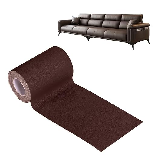 Self Adhesive Leather Repair Patch, 4 x 60 inch Leather Repair Tape, Leather Patches for Furniture, Car Seat,Vinyl Leather Repair Kit for Office Chairs, Couch, Sofa, Luggage (Brown)