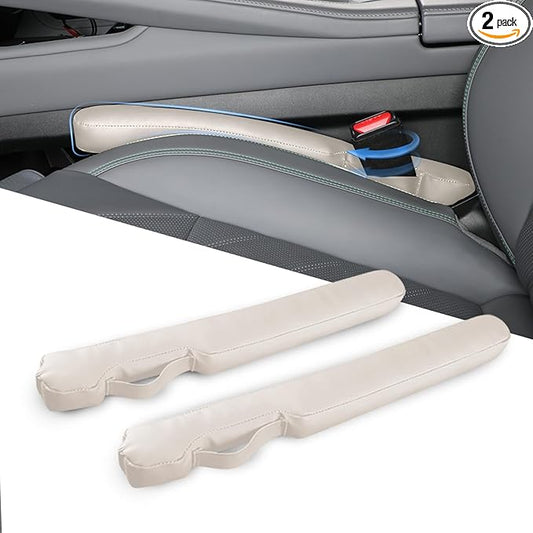 Leather Car Seat Gap Filler Universal for Car Truck SUV to Block The Gap Between Seat and Console Stop Things from Dropping 2 Packs Beige
