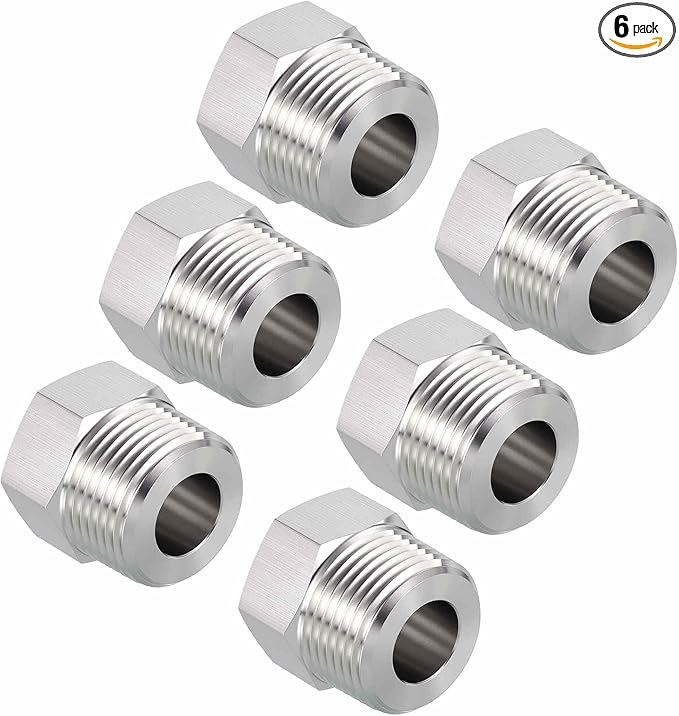 Packs of 6, 3/4" Male NPT NPT3/8" FeMale NPT Solid 304 Stainless Steel Hex Bushing, Hose Fittings Adapter Reducer for Bathroom Remodel, Tool Extensions
