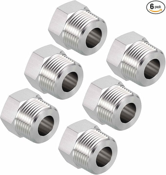 Packs of 6, 3/4" Male NPT NPT3/8" FeMale NPT Solid 304 Stainless Steel Hex Bushing, Hose Fittings Adapter Reducer for Bathroom Remodel, Tool Extensions