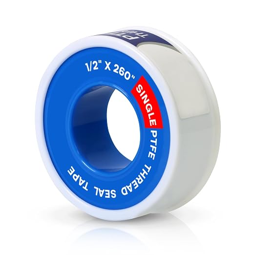 Supply Giant Plumbers PTFE Tape 1/2" W x 260" L Pipe Thread Tape, High Density Thread Sealant Tape Water Seal Plumbing Tape for Shower Head, Pipes, Gas Lines, Leak Prevention