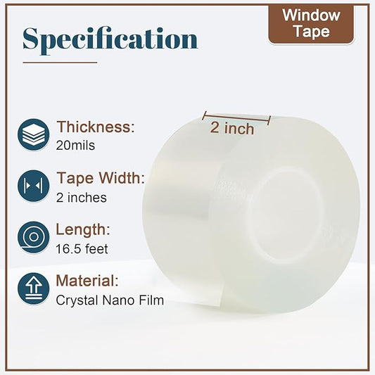 Window Sealing Tape 2 Inch x 16.5 FT Transparent Weather Stripping Residue-Free Clear Window Insulation Caulk for Windows ac Insulation Shower Glass Gaps Tape Door Windproof (2 Inch x 16.5FT)