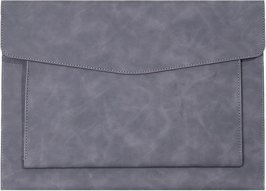 PU Leather A4 File Folder Document Holder with 2 Compartments Envelope Folder Case with Snap Closure for Receipt Contract (Gray)