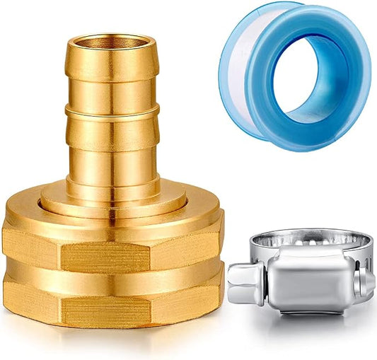 Solid Brass Garden Hose Repair kit Connector with Clamps 1/2" Barb x 3/4" Female,Fit for Garden Hose Fitting,Male and Female Hose Fittings