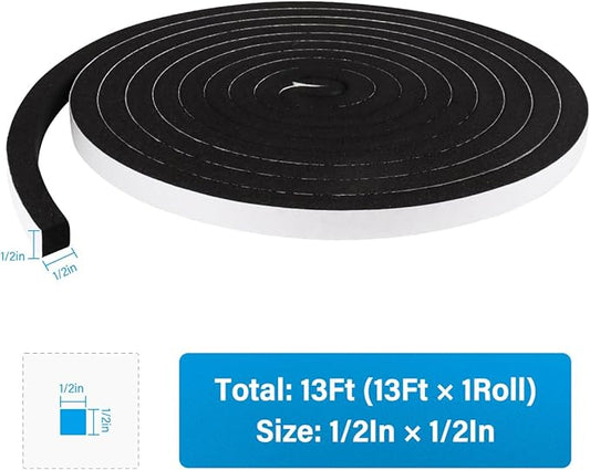 DGSL Foam Insulation Tape, 1/2In x 1/2In x 13Ft Weather Stripping Door Seal Strip for Doors and Windows,Sliding Door,Sound Proof Soundproofing Door Seal,Weatherstrip,Air Conditioning Seal Strip