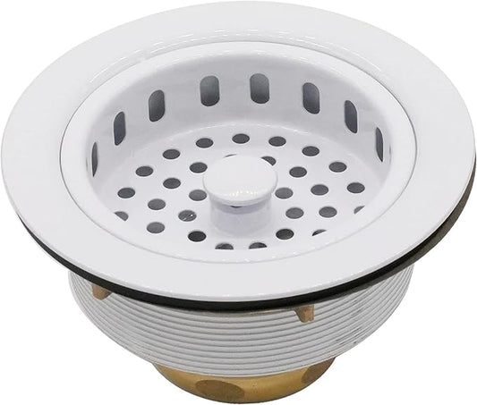Westbrass D214-50 3-1/2" Post Style Large Kitchen Sink Basket Strainer, Powder Coat White