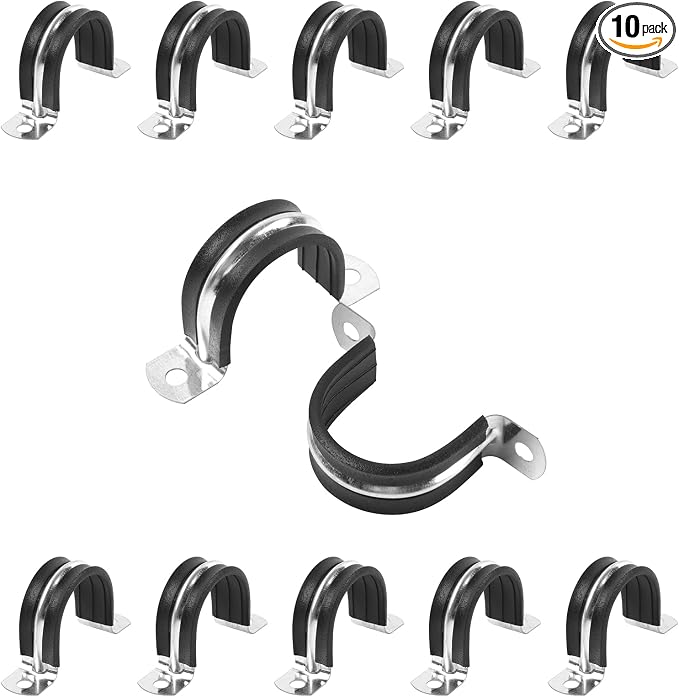 1-1/4 Inch Reinforced Rigid Pipe Strap, 2 Holes U Bracket Cable Clamp Hanger, Rubber Cushioned Insulated Clamp, Conduits Strap Clamps for Pipe Fixing on Various Surfaces, 10 PCS(32 mm)