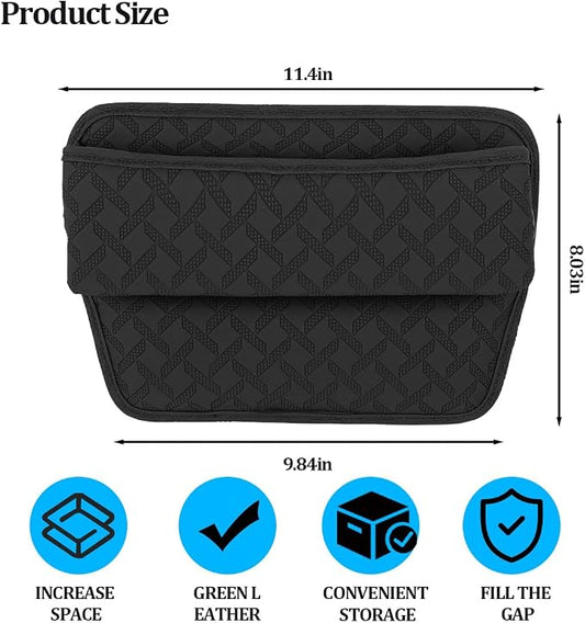Car Seat Gap Filler Organizer, Leather Console Side Gap Filler Storage Box for Storing Phones Keys, No-Drop Automotive Seat Crevice Blocker Organizer, Universal for Truck SUV Sedan (Black)