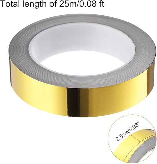 HARFINGTON 2Pcs Floor Tiles Gold Foil Lines Metallic Mirror Tape 0.98" x82 Ft Ft Self Adhesive Decor Floor Wall Seam Sticker Waterproof Gap Sealing Tape for Kitchen Bathroom Cabinet