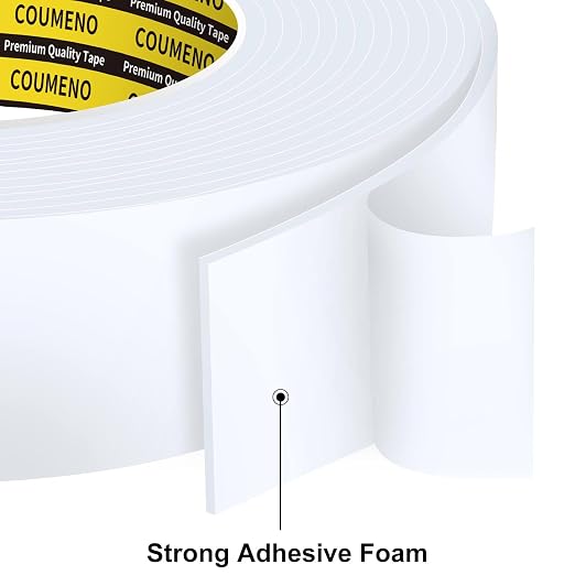 Single-Sided Adhesive EVA Foam Tape 2 Pack 1.8in x 16.4FT,White Foam Weather Stripping,Door Seal & Window Insulation Tape,Waterproof Sound Proof Seal Strip for Doors,Garage Door/Gap Sealing