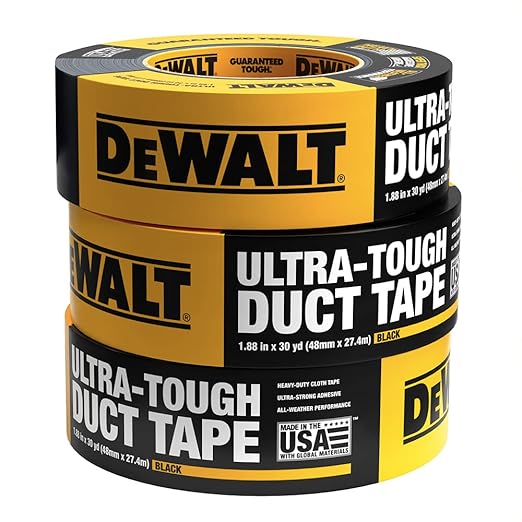 DEWALT Ultra Tough Duct Tape, 1.88 in x 30 yd, Heavy Duty, Ultra Strong, Aggressive Adhesive, All-Weather, Single Roll, Black
