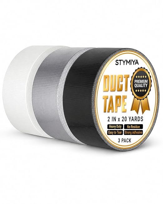 Black Duct Tape Heavy Duty: Wide Waterproof Outdoor Duck Furniture Repair Tape Bulk - Strong Adhesive Weather UV Resistant No-Residue Masking Tapes Patterns Variety Pack (3, White+Grey+Black)