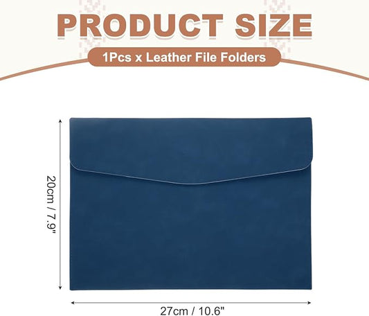 PATIKIL PU Leather File Folders, 7.9x10.6 A4 Document Holder Waterproof Envelope Folder with Snap Closure, Portable Portfolio Organizer Case for Paper Receipt, Blue