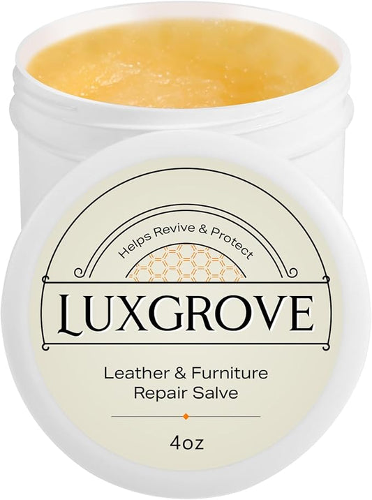 LUXGROVE® Leather & Furniture Repair Salve- Polisher, Leather Cleaner & Conditioner to Soften, Protect & Restore Leathercraft, Leathers Soap for Car Seat, Couch, Shoe, Purse, Boot & Saddles - 4oz