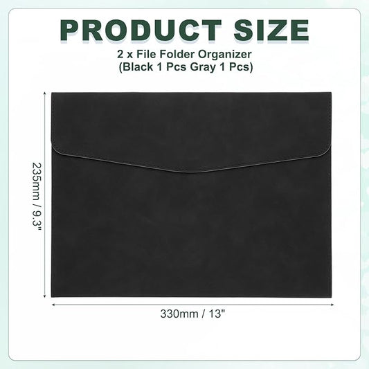 PATIKIL PU Leather A4 File Folder, 2Pcs Document Holder Filing Organizer Portfolio Envelope Folder Case with Snap Closure for Letter Receipt, Black/Gray