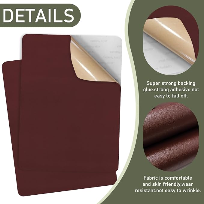 SYLVASS Self Adhesive Leather Repair Patches for Couch, Sofas, Furniture, Car Seats, Office Chairs, Pack of 2 Red Brown