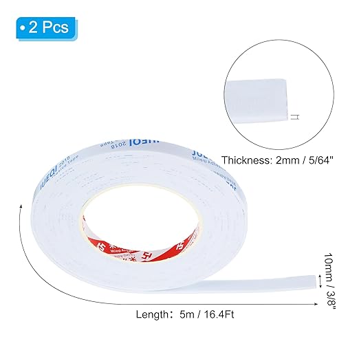 PATIKIL 3/8" W x 5/64" T x 16.4Ft EVA Single Sided Foam Tape, 2Pcs Adhesive Sealing Strip Foam Waterproof Weather Sealing Strips for Door, White