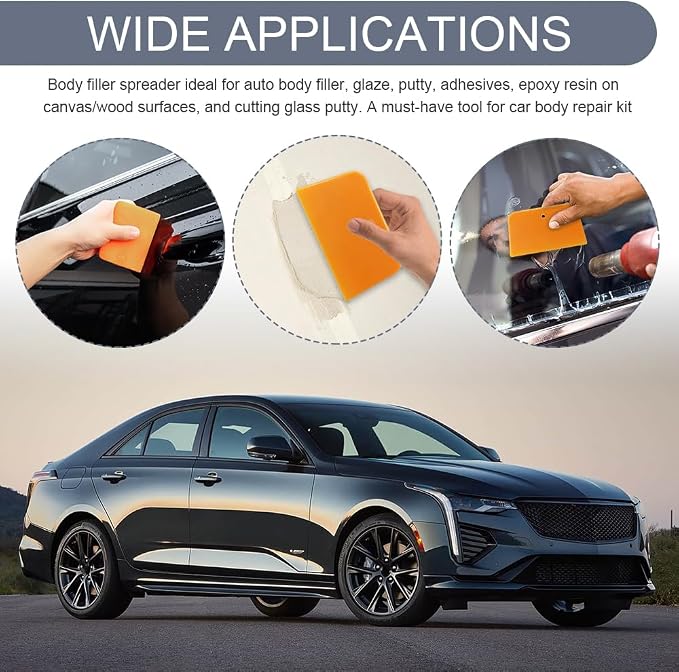 3 Set Body Filler Spreaders, Auto Plastic Putties Spreader Tool Includes Large, Medium and Small, Reusable Auto Film Application Tool for Body Fillers, Putties, Glazes, Caulks and Paint (9PCS)