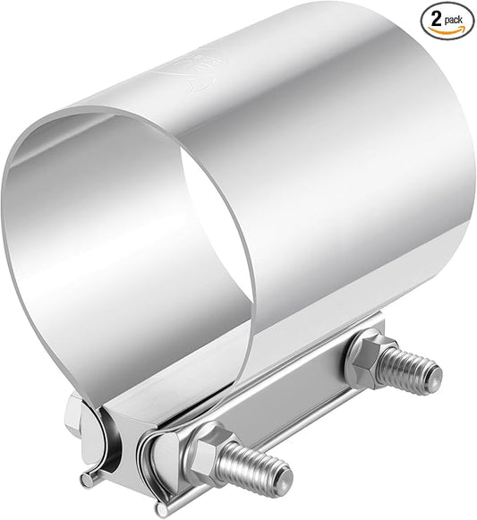 EVIL ENERGY 3.5 Inch Exhaust Clamp, 3 1/2" Butt Joint Band Clamp Sleeve Coupler Stainless Steel for Pipes, Mufflers, Catalytic Converters 2PCS