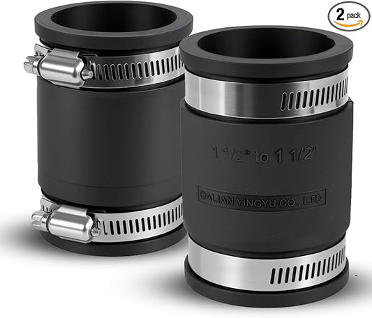 2 Pcs 1-1/2 IN Flexible PVC Pipe Coupling with Stainless Steel Clamps Fit 1-1/2 IN Nominal Pipes, Couplers for Plastic and Copper Pipe Plumbing Connections, Drain Repair, Dust Hose