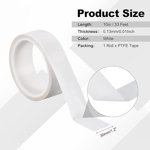 PATIKIL Heat Resistant Tape, 1.2 Inch x 33 Feet High Temperature Tape PTFE Adhesive High Heat Tape Waterproof for Vacuum Sealer Machine Insulation Protection, White, 0.13mm Thick