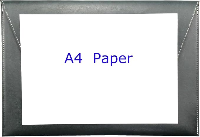 PU Leather A4 File Folder Large Document Holder Waterproof Envelope Folder Case with Handmade Closure (Gray)