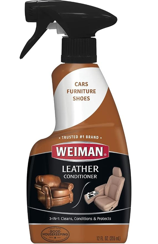 Weiman Leather Cleaner & Conditioner - 12 Fl Oz - Non Toxic Cleans Conditions and Restores Leather Surfaces - UV Protectants Help Prevent Cracking or Fading of Leather Couches Car Seats Shoes Purses
