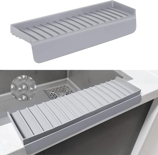 Silicone Sink Edge Protectors - Multifunction Accessories, Splash Guard & Draining Mat for Kitchen, Bathroom Sink, Steel, Granite, Quartz Countertops (Gray, 4 * 14in)