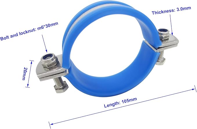 Stainless Steel Heavy Duty Flat Band Pipe Clamp with Rubber Cushion, Multipurpose Rigid Hose Clamp Bracket ID 63mm, Pack of 2