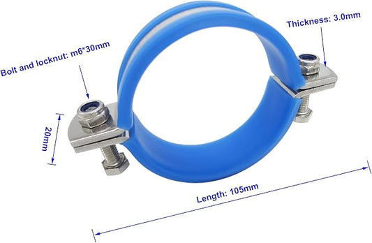 Stainless Steel Heavy Duty Flat Band Pipe Clamp with Rubber Cushion, Multipurpose Rigid Hose Clamp Bracket ID 63mm, Pack of 2