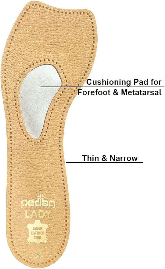 Pedag 121 Lady 3/4 Ultra Thin Leather Self Adhesive Insole for All Heels, Tan, Women's 8