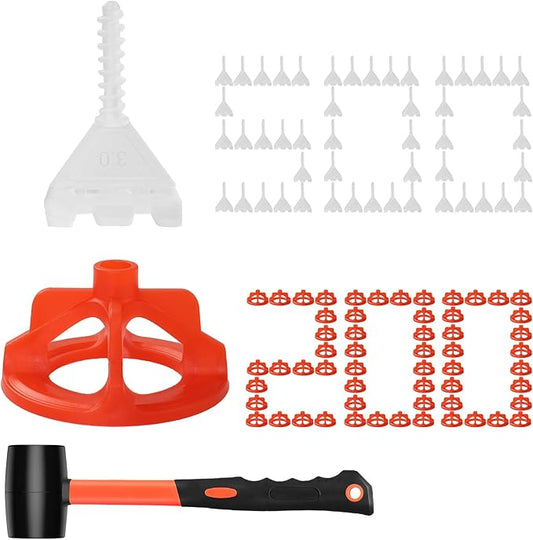 DGSL Tile Leveling System 1/8", 500 Pcs Tile Spacers and 200 Pcs Red Cap, Tile Spacers Leveling System for Professional Ceramic Tile and Stone Installation, Precision Gap Control