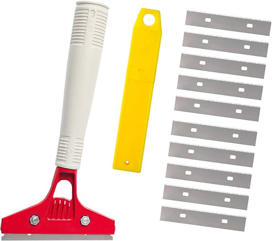 Razor Blade Scraper, Red Color Wallpaper Remover, Adhesive Removal Multi-Purpose Paint Scraper for Scraping Labels, Decals, Stickers, Caulk, Paint from Glass, Floor, Window (1 Pack, 10 Extra Blades)