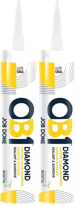OB1 Universal Caulk Sealant & Adhesive Diamond Crystal Clear 10.1oz | Professional Grade All-in-One Advanced Hybrid | Water Resistant Internal & External | Shrink Crack & UV Resistant | 1 Cartridge