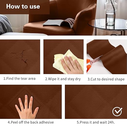 Cahomo Self-Adhesive Leather Repair Patches Tape for Couches - 8x11 inch, Vinyl & Leather Repair Kit for Furniture, Car Seats, Handbags, Jackets - Brown
