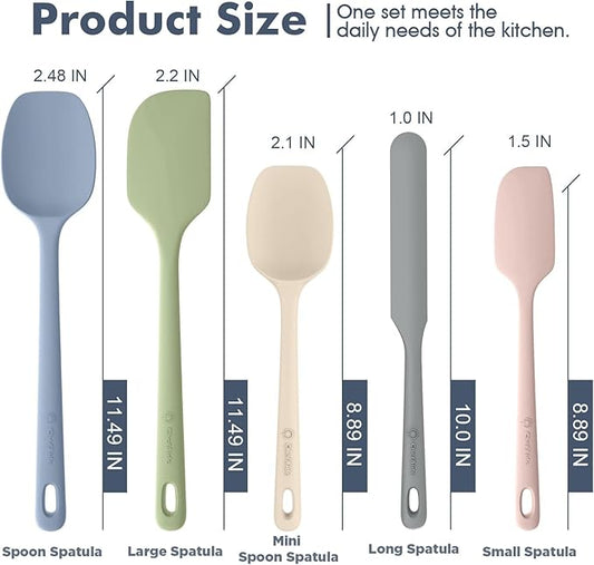 ChefAide 5 Pieces Silicone Spatula Set, Food Grade Rubber Spatula, Upgrade Strong Handle with Ergonomic Grip, Heat Resistant Up to 600°F for Nonstick Cookware, Cooking