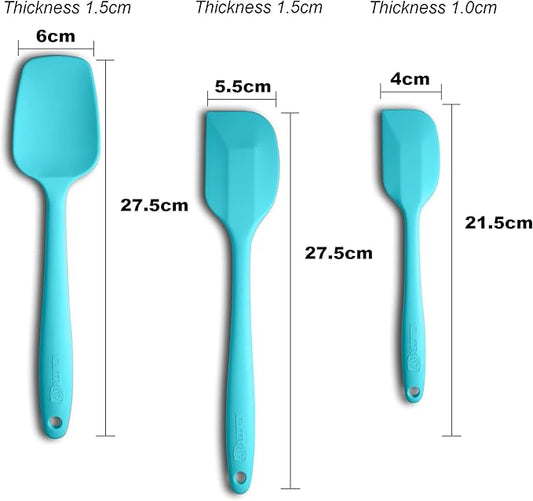 Silicone Spatula 3‑Piece Set Heat Resistant 600°F Non‑Stick Rubber Spatulas with Stainless Steel Core ALLWIN HOUSEWARE Large Spatula, Spoonula & Mini Spatula for Cooking & Baking, Macaron Blue