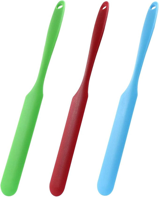 Hitefu 3 Pcs Silicone Jar Spatulas, Non-Stick Scraper Tools for Baking Cake & Spraying Butter Cream (Blue, Red, & Green)