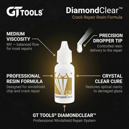 DiamondClear Windshield Repair Resin CR - Glass Nano Repair Fluid for Fixing Long Cracks - 15cc
