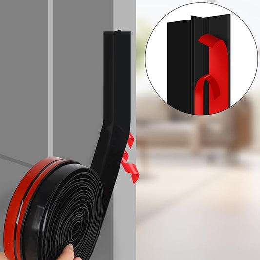 T-Shaped Silicone Seal Strip for Door & Windows, 20Ft Weatherproof Draft Stopper, Gap Seal for Door Sides (Black)