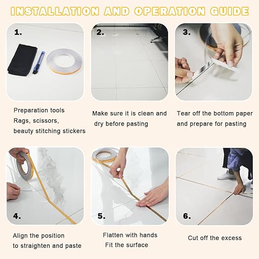 Floor Tiles Gold Foil Lines Metalized Mirror Tape, Self-Adhesive Tile Seam Sticker, Waterproof Gap Sealing Foil Decor Tape for Wall, Cabinet, Kitchen (0.39in x 164 Ft) (Silver)