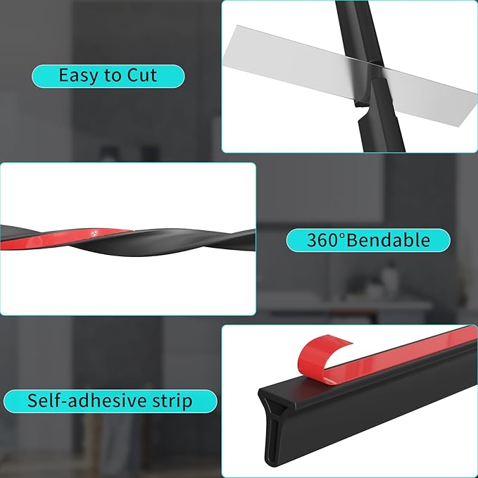 Hi-Na 3ft/5ft/6ft/8ft10ft Collapsible Shower Threshold Water Dam Water Barrier for Shower and Water Stopper Keeps Water Inside Water Threshold for Wet and Dry Separation (6ft, Black)