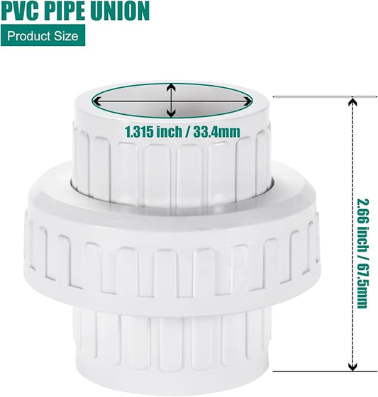 VYH 1" PVC Union Coupling Pipe Fitting,1" PVC Slip Union Schedule 40, PVC Adapter(Socket x Socket), built-in EPDM O-Ring, White (2 Pack)